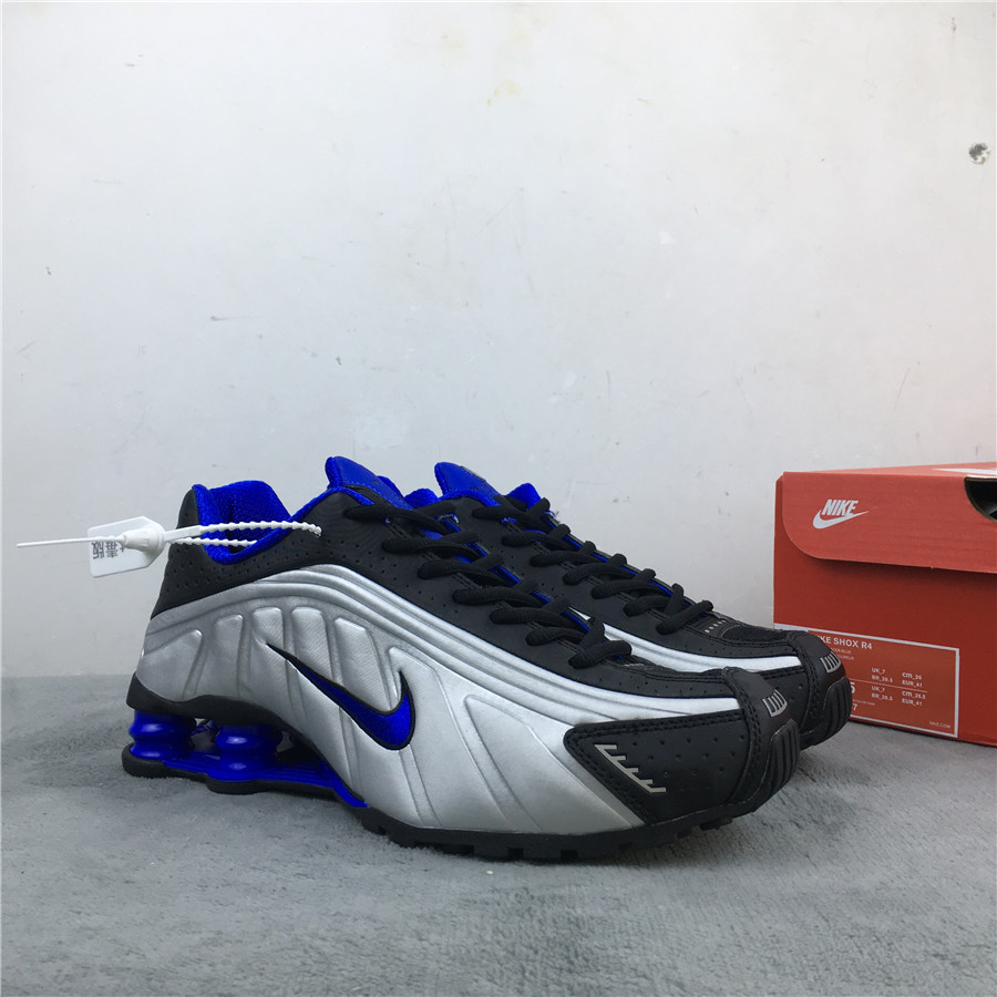 2019 Men Nike Shox R4 Silver Black Blue